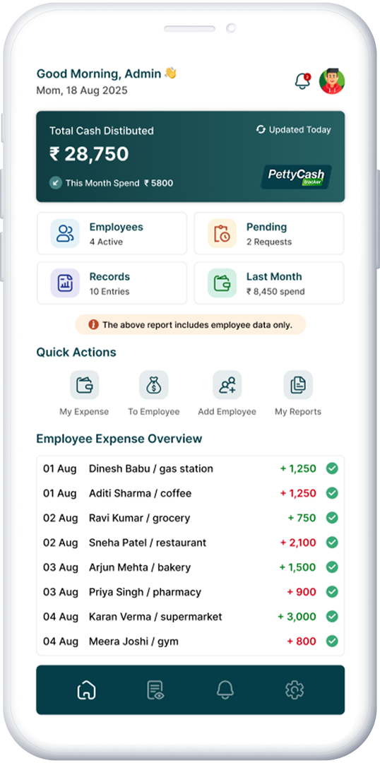 Petty Cash Tracker App Interface